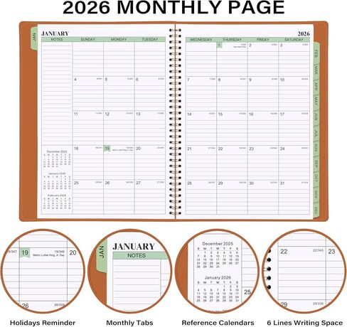 2026 Planner - Planner 2026 Weekly and Monthly, 11.38'' x 8.74'', 2026 Calendar Leather Planner, JAN 2026 - DEC 2026, Daily Hourly Appointment Book, To Do List, Monthly Tabs, Faux Soft Leather, Back Pockets - Brown in Kuwait