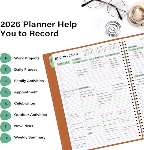 2026 Planner - Planner 2026 Weekly and Monthly, 11.38'' x 8.74'', 2026 Calendar Leather Planner, JAN 2026 - DEC 2026, Daily Hourly Appointment Book, To Do List, Monthly Tabs, Faux Soft Leather, Back Pockets - Brown in Kuwait