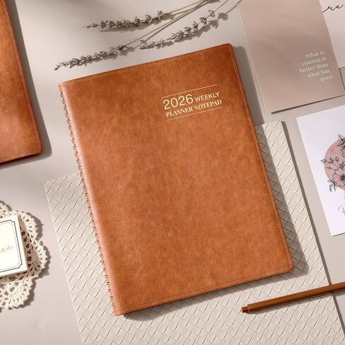 2026 Planner - Planner 2026 Weekly and Monthly, 11.38'' x 8.74'', 2026 Calendar Leather Planner, JAN 2026 - DEC 2026, Daily Hourly Appointment Book, To Do List, Monthly Tabs, Faux Soft Leather, Back Pockets - Brown in Kuwait