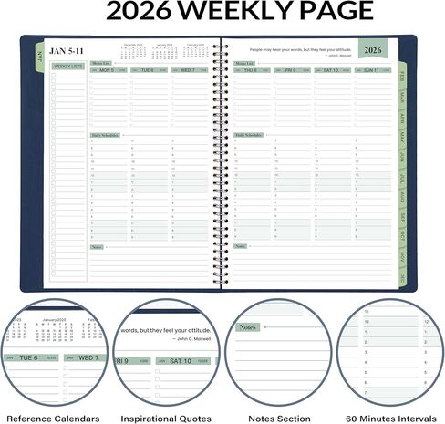 2026 Planner - Planner 2026 Weekly and Monthly, 11.38'' x 8.74'', 2026 Calendar Leather Planner, JAN 2026 - DEC 2026, Daily Hourly Appointment Book, To Do List, Monthly Tabs, Faux Soft Leather, Back Pockets - Brown in Kuwait