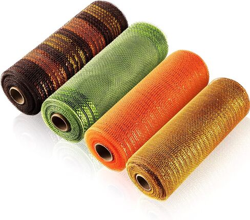 Willbond 4 Rolls Mesh Mesh Ribbon for 6 بوصة خريف الخريف الخريف لفائف الشريط لوازم زخرفة الشريط السلكي المعدني لصنع الحرف DIY (ألوان جديدة) in Saudi Arabia