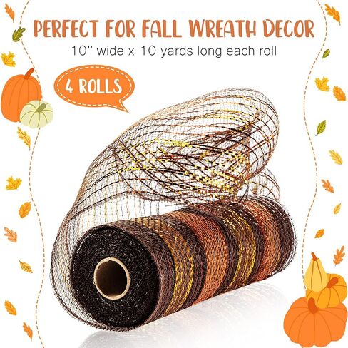 Willbond 4 Rolls Mesh Mesh Ribbon for 6 بوصة خريف الخريف الخريف لفائف الشريط لوازم زخرفة الشريط السلكي المعدني لصنع الحرف DIY (ألوان جديدة) in Saudi Arabia