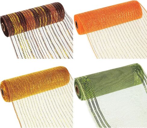 Willbond 4 Rolls Mesh Mesh Ribbon for 6 بوصة خريف الخريف الخريف لفائف الشريط لوازم زخرفة الشريط السلكي المعدني لصنع الحرف DIY (ألوان جديدة) in Saudi Arabia