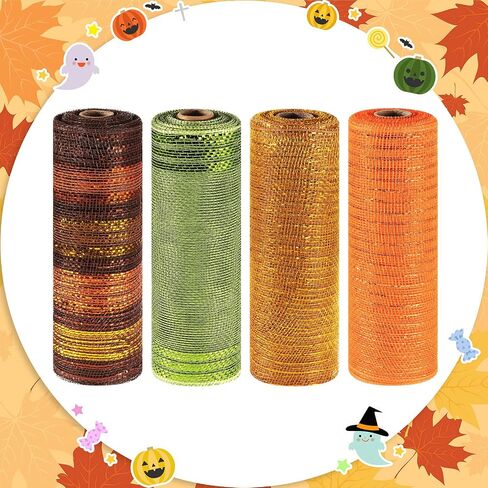 Willbond 4 Rolls Mesh Mesh Ribbon for 6 بوصة خريف الخريف الخريف لفائف الشريط لوازم زخرفة الشريط السلكي المعدني لصنع الحرف DIY (ألوان جديدة) in Saudi Arabia