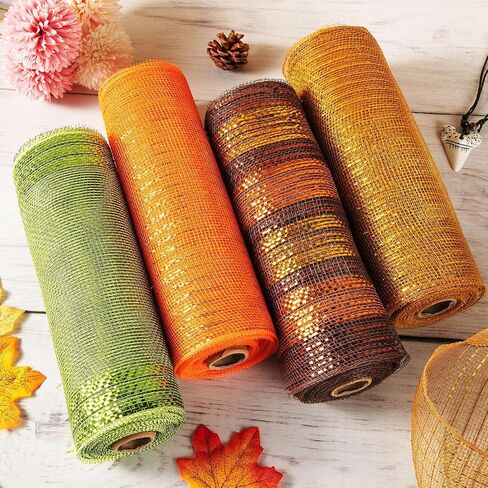 Willbond 4 Rolls Mesh Mesh Ribbon for 6 بوصة خريف الخريف الخريف لفائف الشريط لوازم زخرفة الشريط السلكي المعدني لصنع الحرف DIY (ألوان جديدة) in Saudi Arabia