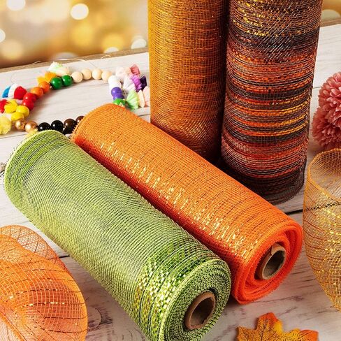 Willbond 4 Rolls Mesh Mesh Ribbon for 6 بوصة خريف الخريف الخريف لفائف الشريط لوازم زخرفة الشريط السلكي المعدني لصنع الحرف DIY (ألوان جديدة) in Saudi Arabia