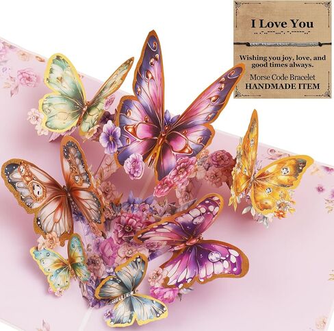 Erythem Butterflies Pop Up Birthday Card with Envelope, 3D Butterfly and Flower Greeting Card for Mother’s Day Anniversary Valentine’s Day and Thank You for Women Mom Wife Sister in Kuwait