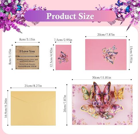 Erythem Butterflies Pop Up Birthday Card with Envelope, 3D Butterfly and Flower Greeting Card for Mother’s Day Anniversary Valentine’s Day and Thank You for Women Mom Wife Sister in Kuwait