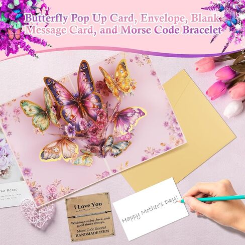 Erythem Butterflies Pop Up Birthday Card with Envelope, 3D Butterfly and Flower Greeting Card for Mother’s Day Anniversary Valentine’s Day and Thank You for Women Mom Wife Sister in Kuwait