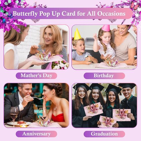 Erythem Butterflies Pop Up Birthday Card with Envelope, 3D Butterfly and Flower Greeting Card for Mother’s Day Anniversary Valentine’s Day and Thank You for Women Mom Wife Sister in Kuwait