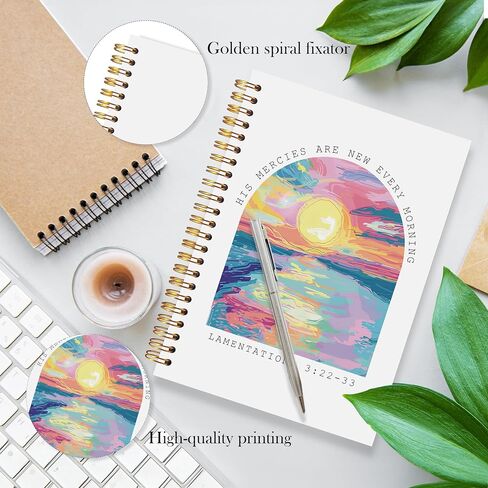 LADOCK Watercolor Boho Sunrise Christian Spiral Notebook, Christian Gifts for Women Faith, His Mercies are New Every Morning Prayer Bible Journal Journaling for Women, 5.5x8.3 in Saudi Arabia