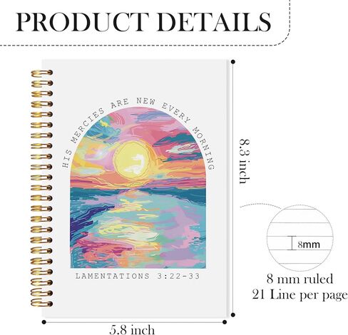 LADOCK Watercolor Boho Sunrise Christian Spiral Notebook, Christian Gifts for Women Faith, His Mercies are New Every Morning Prayer Bible Journal Journaling for Women, 5.5x8.3 in Saudi Arabia