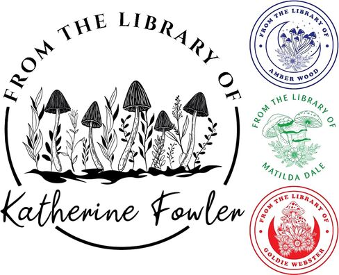 Ex Libris Floral Mushroom Book Stamp - طابع مكتبة مخصصة مع مقبض الخشب ذو النفس المطاط (الحبر الأسود) in Saudi Arabia