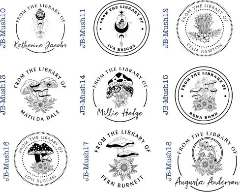 Ex Libris Floral Mushroom Book Stamp - طابع مكتبة مخصصة مع مقبض الخشب ذو النفس المطاط (الحبر الأسود) in Saudi Arabia