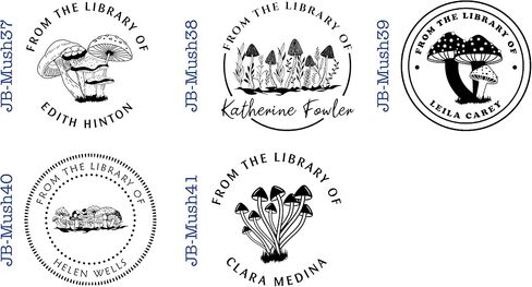 Ex Libris Floral Mushroom Book Stamp - طابع مكتبة مخصصة مع مقبض الخشب ذو النفس المطاط (الحبر الأسود) in Saudi Arabia