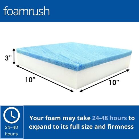 FoamRush 3" x 10" x 10" Gel Memory Foam Upholstery Square Cushion Medium Firm (Chair Cushion, Square Foam Dining Chairs, Couch, Sofa, Wheelchair Seat Cushion Replacement, Foam Rubber Padding) in Saudi Arabia