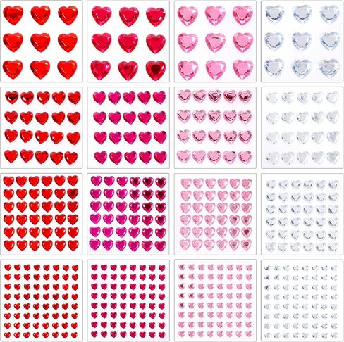516 PCS Heart Face Gems, Bling Heart Eye Jewels Stickers for Crafts, Pink Red Adhesive Face Gems for Crafts, Acrylic Rhinestones Love Eye Sticker for Body Makeup Wedding Decor DIY in Saudi Arabia