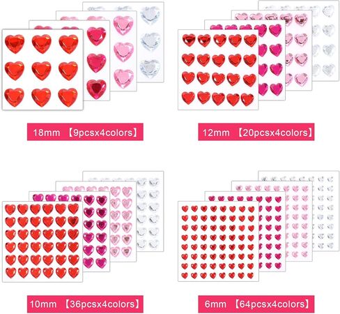 516 PCS Heart Face Gems, Bling Heart Eye Jewels Stickers for Crafts, Pink Red Adhesive Face Gems for Crafts, Acrylic Rhinestones Love Eye Sticker for Body Makeup Wedding Decor DIY in Saudi Arabia