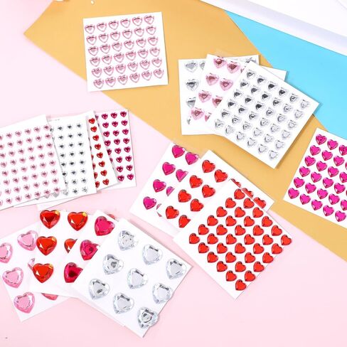 516 PCS Heart Face Gems, Bling Heart Eye Jewels Stickers for Crafts, Pink Red Adhesive Face Gems for Crafts, Acrylic Rhinestones Love Eye Sticker for Body Makeup Wedding Decor DIY in Saudi Arabia