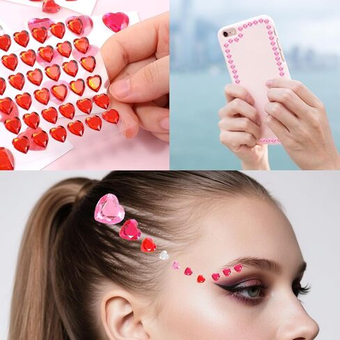 516 PCS Heart Face Gems, Bling Heart Eye Jewels Stickers for Crafts, Pink Red Adhesive Face Gems for Crafts, Acrylic Rhinestones Love Eye Sticker for Body Makeup Wedding Decor DIY in Saudi Arabia
