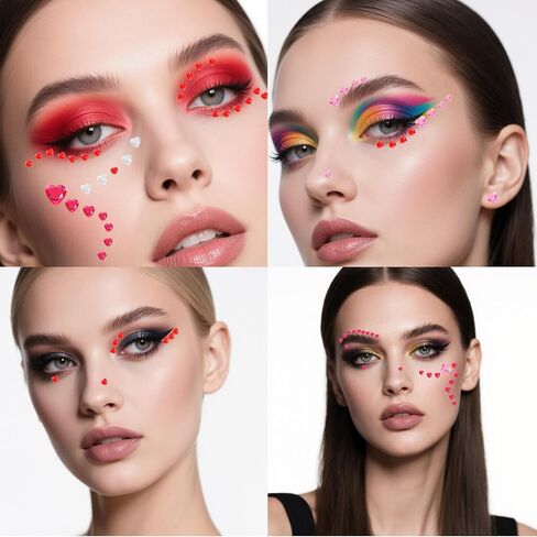 516 PCS Heart Face Gems, Bling Heart Eye Jewels Stickers for Crafts, Pink Red Adhesive Face Gems for Crafts, Acrylic Rhinestones Love Eye Sticker for Body Makeup Wedding Decor DIY in Saudi Arabia