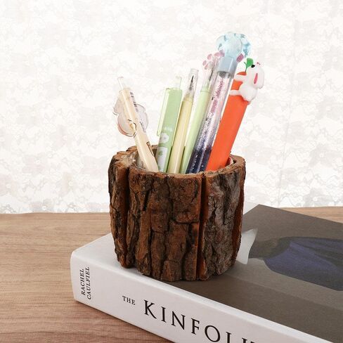 Wooden Bark Pen Holder, Creative Tree Shaped Pen Cup Nordic Style Desktop Organizer for Pencil Natural School Stationary Home Office Suplies in Saudi Arabia