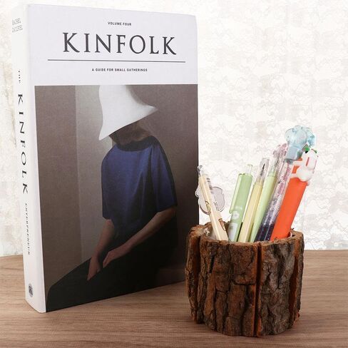 Wooden Bark Pen Holder, Creative Tree Shaped Pen Cup Nordic Style Desktop Organizer for Pencil Natural School Stationary Home Office Suplies in Saudi Arabia