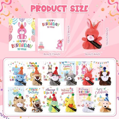 12 Sets Birthday Mini Animal Plush Bulk with Cards Birthday Party Decorations Mini Stuffed Animals for Students Classroom Reward Party Favors Return Gifts Present in Saudi Arabia