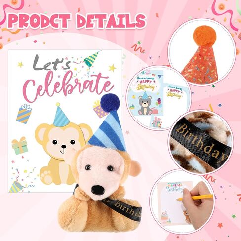 12 Sets Birthday Mini Animal Plush Bulk with Cards Birthday Party Decorations Mini Stuffed Animals for Students Classroom Reward Party Favors Return Gifts Present in Saudi Arabia