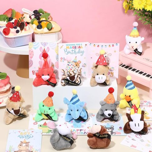 12 Sets Birthday Mini Animal Plush Bulk with Cards Birthday Party Decorations Mini Stuffed Animals for Students Classroom Reward Party Favors Return Gifts Present in Saudi Arabia