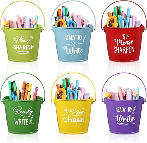 6 Pack Sharp and Dull Pencil Buckets Set 4.7x4 Inch Colored Metal Tin Pails for Classroom Back to School Crafts Pencil Holder for Office Management Organization Party Decor Supplies in Saudi Arabia
