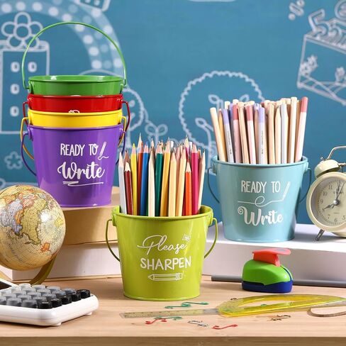 6 Pack Sharp and Dull Pencil Buckets Set 4.7x4 Inch Colored Metal Tin Pails for Classroom Back to School Crafts Pencil Holder for Office Management Organization Party Decor Supplies in Saudi Arabia