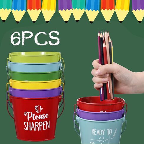 6 Pack Sharp and Dull Pencil Buckets Set 4.7x4 Inch Colored Metal Tin Pails for Classroom Back to School Crafts Pencil Holder for Office Management Organization Party Decor Supplies in Saudi Arabia