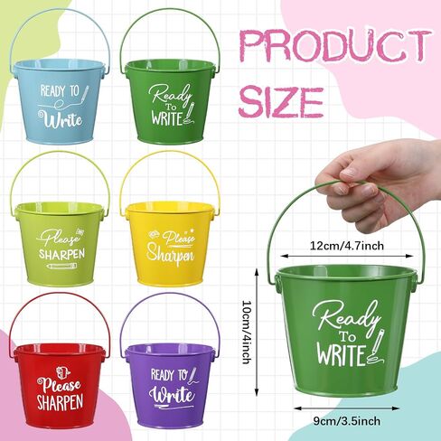 6 Pack Sharp and Dull Pencil Buckets Set 4.7x4 Inch Colored Metal Tin Pails for Classroom Back to School Crafts Pencil Holder for Office Management Organization Party Decor Supplies in Saudi Arabia