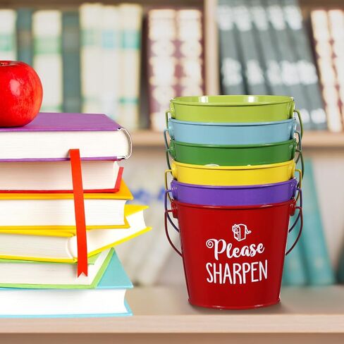 6 Pack Sharp and Dull Pencil Buckets Set 4.7x4 Inch Colored Metal Tin Pails for Classroom Back to School Crafts Pencil Holder for Office Management Organization Party Decor Supplies in Saudi Arabia