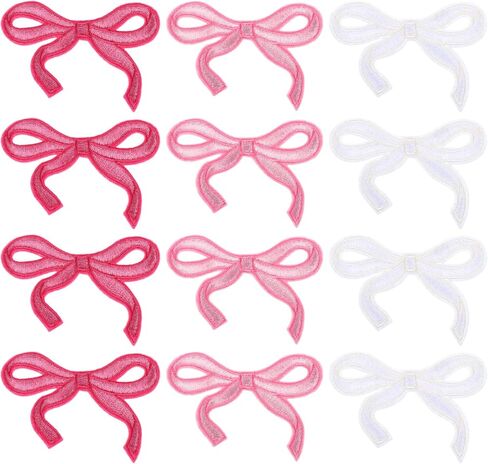 21pcs Bow Patches, Iron on Bow Pink Patch Bows Embroidered Patch Cute Sequin Applique Shiny Sew On Fabric Patches for Clothes Shoes Jeans Hats DIY Projects Girl Women in Saudi Arabia