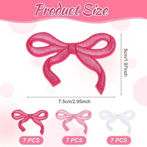 21pcs Bow Patches, Iron on Bow Pink Patch Bows Embroidered Patch Cute Sequin Applique Shiny Sew On Fabric Patches for Clothes Shoes Jeans Hats DIY Projects Girl Women in Saudi Arabia
