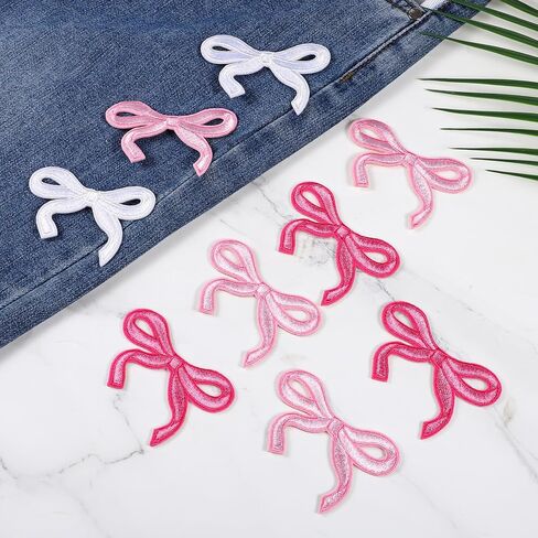 21pcs Bow Patches, Iron on Bow Pink Patch Bows Embroidered Patch Cute Sequin Applique Shiny Sew On Fabric Patches for Clothes Shoes Jeans Hats DIY Projects Girl Women in Saudi Arabia