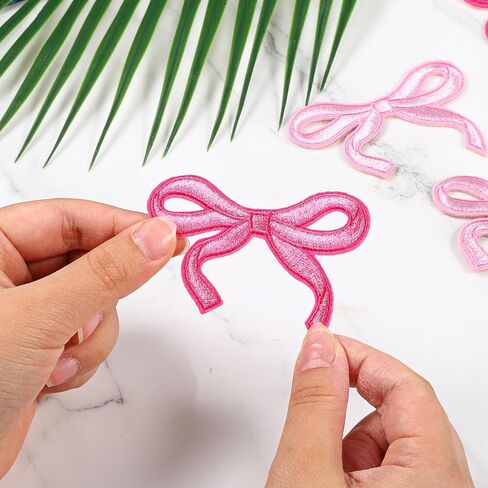 21pcs Bow Patches, Iron on Bow Pink Patch Bows Embroidered Patch Cute Sequin Applique Shiny Sew On Fabric Patches for Clothes Shoes Jeans Hats DIY Projects Girl Women in Saudi Arabia