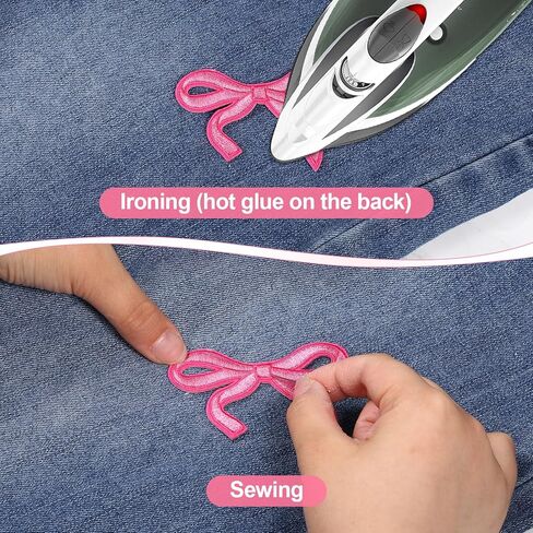 21pcs Bow Patches, Iron on Bow Pink Patch Bows Embroidered Patch Cute Sequin Applique Shiny Sew On Fabric Patches for Clothes Shoes Jeans Hats DIY Projects Girl Women in Saudi Arabia