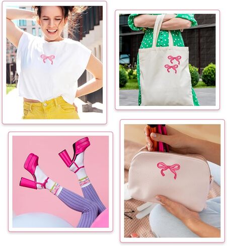 21pcs Bow Patches, Iron on Bow Pink Patch Bows Embroidered Patch Cute Sequin Applique Shiny Sew On Fabric Patches for Clothes Shoes Jeans Hats DIY Projects Girl Women in Saudi Arabia