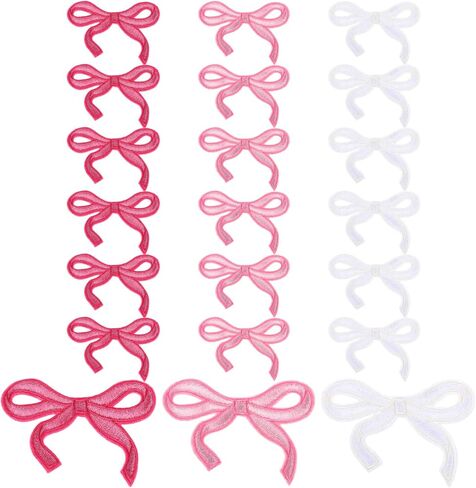 21pcs Bow Patches, Iron on Bow Pink Patch Bows Embroidered Patch Cute Sequin Applique Shiny Sew On Fabric Patches for Clothes Shoes Jeans Hats DIY Projects Girl Women in Saudi Arabia