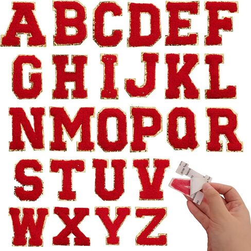26 PCS CHENILLE LETTER STATES SELF لاصق ملصقات خطاب Chenille A-Z ASPROIQUE DOTAEDE THE SEY DIY Hats Backs Backs (Red) (26 ، Red ، Size) in Kuwait