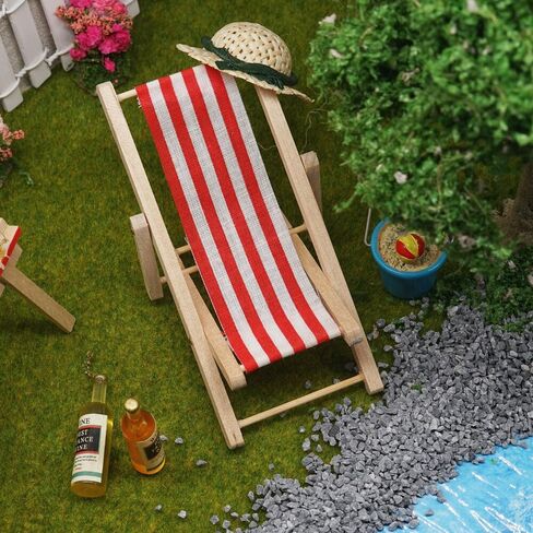 Odoria 1/12 Miniature Beach Chair Dollhouse Outdoor Furniture Accessories, Blue in Saudi Arabia