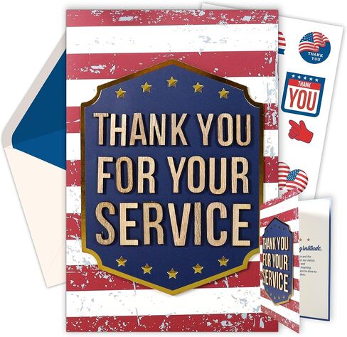 Decorably Gold-Foiled 5x7in Handmade Individual Thank You for Your Service Cards For Veterans with Wooden Letters on Die-Cut Badge, Military Retirement Card with Envelopes, Stickers & Printed Message in Saudi Arabia