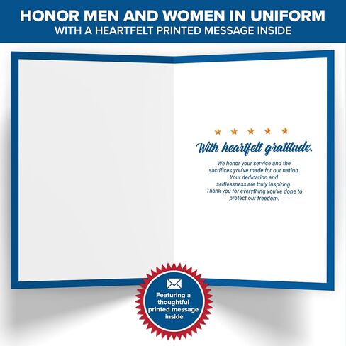 Decorably Gold-Foiled 5x7in Handmade Individual Thank You for Your Service Cards For Veterans with Wooden Letters on Die-Cut Badge, Military Retirement Card with Envelopes, Stickers & Printed Message in Saudi Arabia