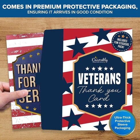 Decorably Gold-Foiled 5x7in Handmade Individual Thank You for Your Service Cards For Veterans with Wooden Letters on Die-Cut Badge, Military Retirement Card with Envelopes, Stickers & Printed Message in Saudi Arabia