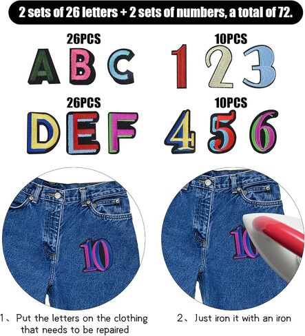 72pcs 3D الحديد على بقع ، 2 أنماط الحديد على رسالة (A-Z) وبقع الأرقام (0-9 و 1-10) ، خياطة النسيج الملونة على بقع الأبجدية ، أرقام بقع لحقائب الملابس DIY in Saudi Arabia
