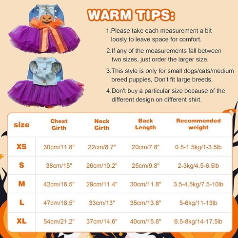 Dog Halloween Tutu Dress Holiday Dog Clothes for Small Medium Pets Pumpkin Pattern Cat Outfits with Denim Top Purple Tulle Skirt with Orange Bow Pet Costume (Pumpkin, M(7.5-10lb)) in Saudi Arabia