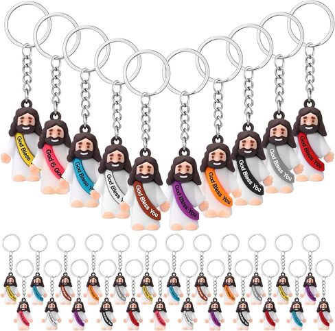 Sumind 24 pcs Jesus Toys Figurine Christian Keychain Religious Keychain Bulk Classic Christian Rings for Christ in Saudi Arabia